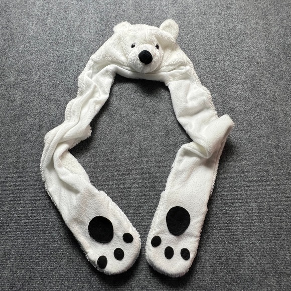 Unbranded Accessories - Hat Scarf Mittens 3-in-1 White Polar Bear Fuzzy Fleece Kids Snow Winter Fun Warm